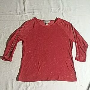 Cathy Daniels Red Sparkle Long Sleeve Top